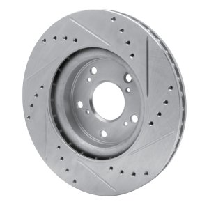 Honda CR-V Brake Rotor (1) - Front Left - R1 Concepts - Drilled & Slotted - Silver - `12-`16